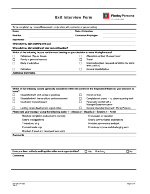 WorleyParsons Exit Interview Form