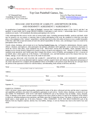 Top Gun Paintball Waiver and Release Form