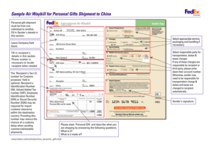 FedEx Air Waybill for Personal Gifts to China