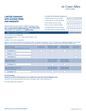 Cater Allen Private Limited Company Application Form