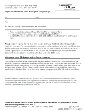 Request for Step Therapy Exception Form