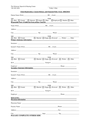 Delaware Speech & Hearing Center Client Registration Form