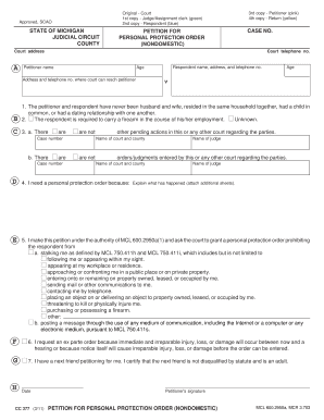 Michigan Non-Domestic Personal Protection Order