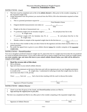 Wisconsin Wrestling Minimum Weight Program Parental Permission Form