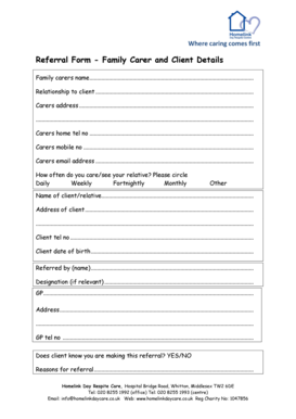 Referral Form - Family Carer and Client Details
