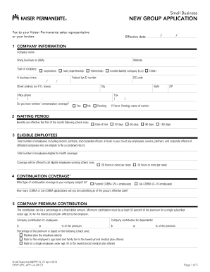 Kaiser Permanente Small Business Health Insurance Application