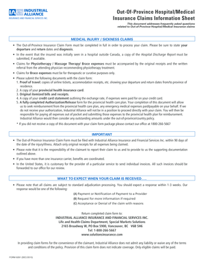 Out-of-Province Hospital/Medical Insurance Claim Form