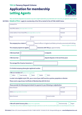TDS 1A Tenancy Deposit Scheme Application