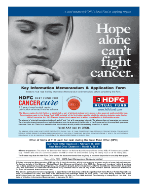 HDFC Debt Fund for Cancer Cure Application Form