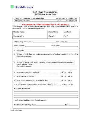 DME Lift Chair Medical Review Form