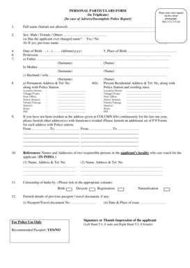 Personal Particulars Form