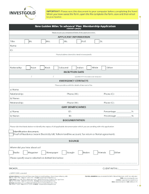 InvestGold Golden Mile Plan Application Form