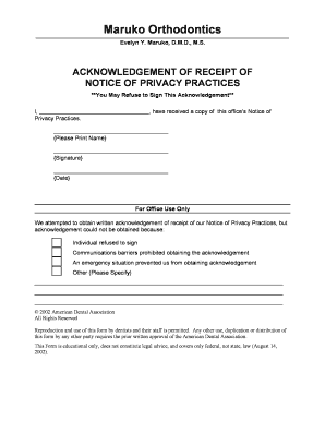 HIPAA Privacy Practices Acknowledgement Form