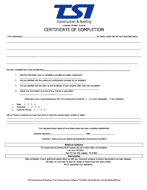 Construction Completion Certificate
