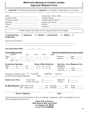 Medically Necessary Contact Lenses Approval Request Form