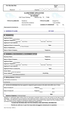 Missouri City Alarm Permit Application