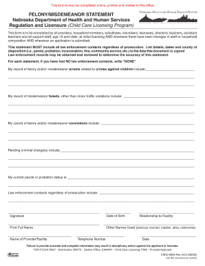 Nebraska Felony/Misdemeanor Statement Form
