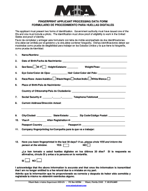 Fingerprint Applicant Processing Data Form