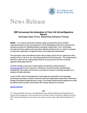 CBP Announces the Automation of Form I-94 Arrival/Departure Record