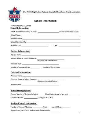 2013 NASC High School National Council of Excellence Award Application