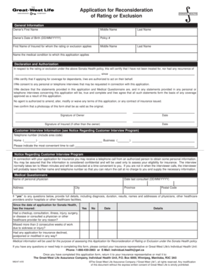 Application for Reconsideration of Rating or Exclusion