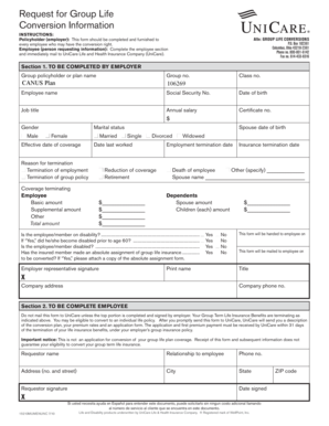 Group Life Conversion Information Form