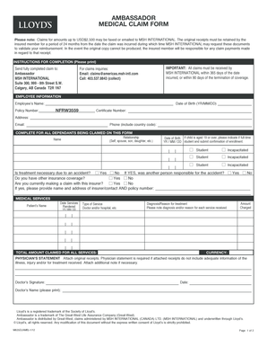 Ambassador Medical Claim Form