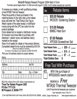 Weller Rebate Reward Program 2004 Mail In Form