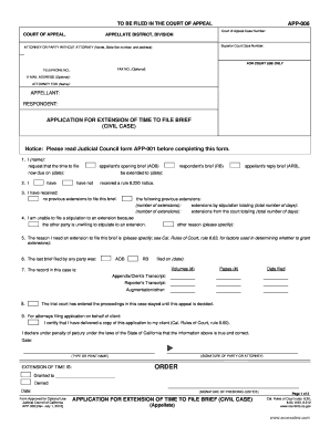 California Application for Extension of Time to File Brief
