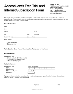 AccessLaw Internet Subscription Form