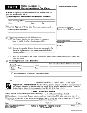 California Notice to Appear for Fee Waiver Reconsideration
