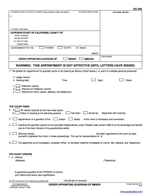 Guardianship Order Appointment Minor California