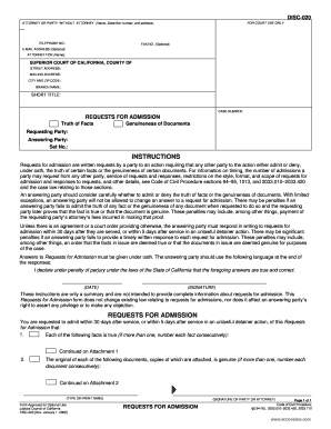 California Requests for Admission Form