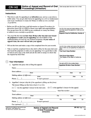 California Infraction Appeal Form CR-142