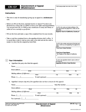 California Misdemeanor Appeal Abandonment Form