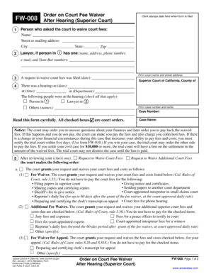 California Court Fee Waiver Order
