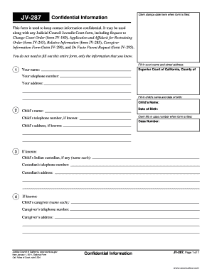 California Confidential Information Form JV-287