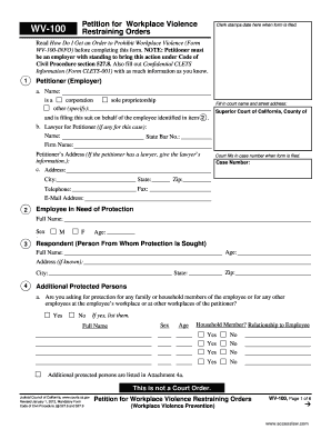 California Workplace Violence Restraining Order WV-100