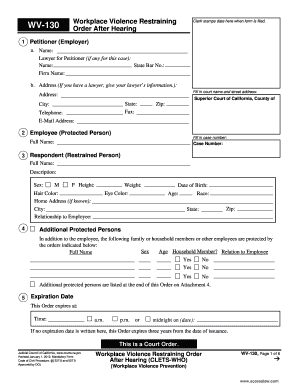 Workplace Violence Restraining Order WV-130