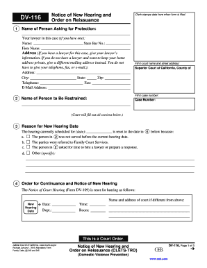 California Notice of New Hearing DV-116