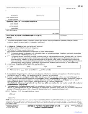 California Notice of Petition to Administer Estate