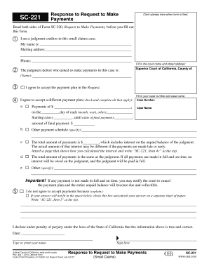 Response to Request to Make Payments SC-221