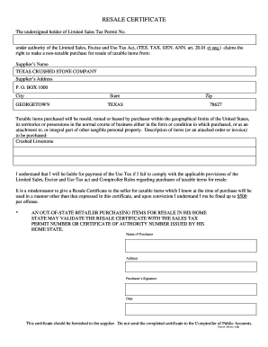 Texas Resale Certificate