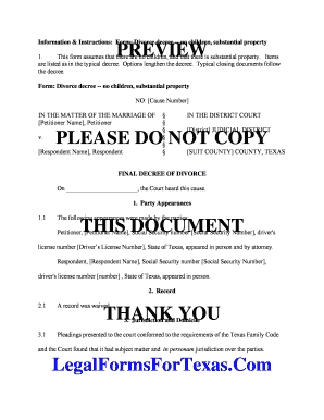 Texas Divorce Decree No Children Substantial Property