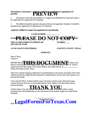 Applicant's Affidavit for Appointment of Guardian