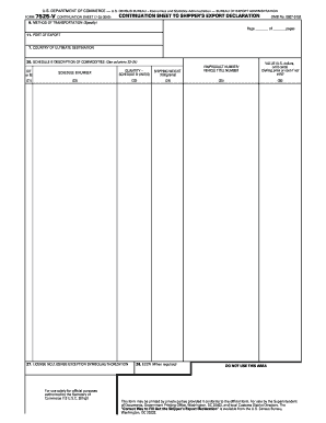 US Export Declaration Continuation Sheet