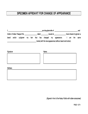 Specimen Affidavit for Change of Appearance