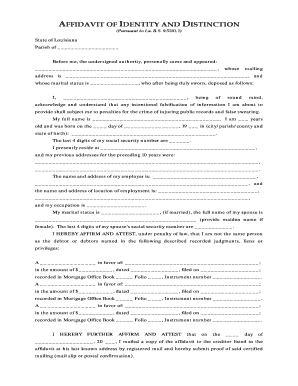 Affidavit of discrepancy in name sample - AFFIDAVIT OF IDENTITY AND DISTINCTION - St. Bernard Parish ...