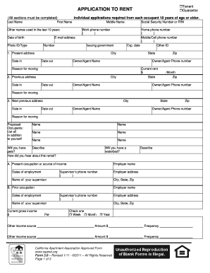 California Tenant Application to Rent