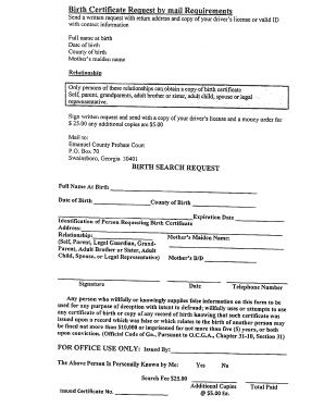Birth Certificate Request Form